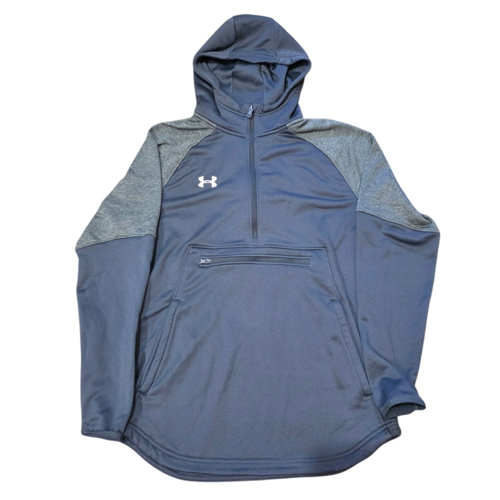 Under Armour Mens Pullover Hoodie Gray Quarter Zip Athletic Top Loose Fit Size S